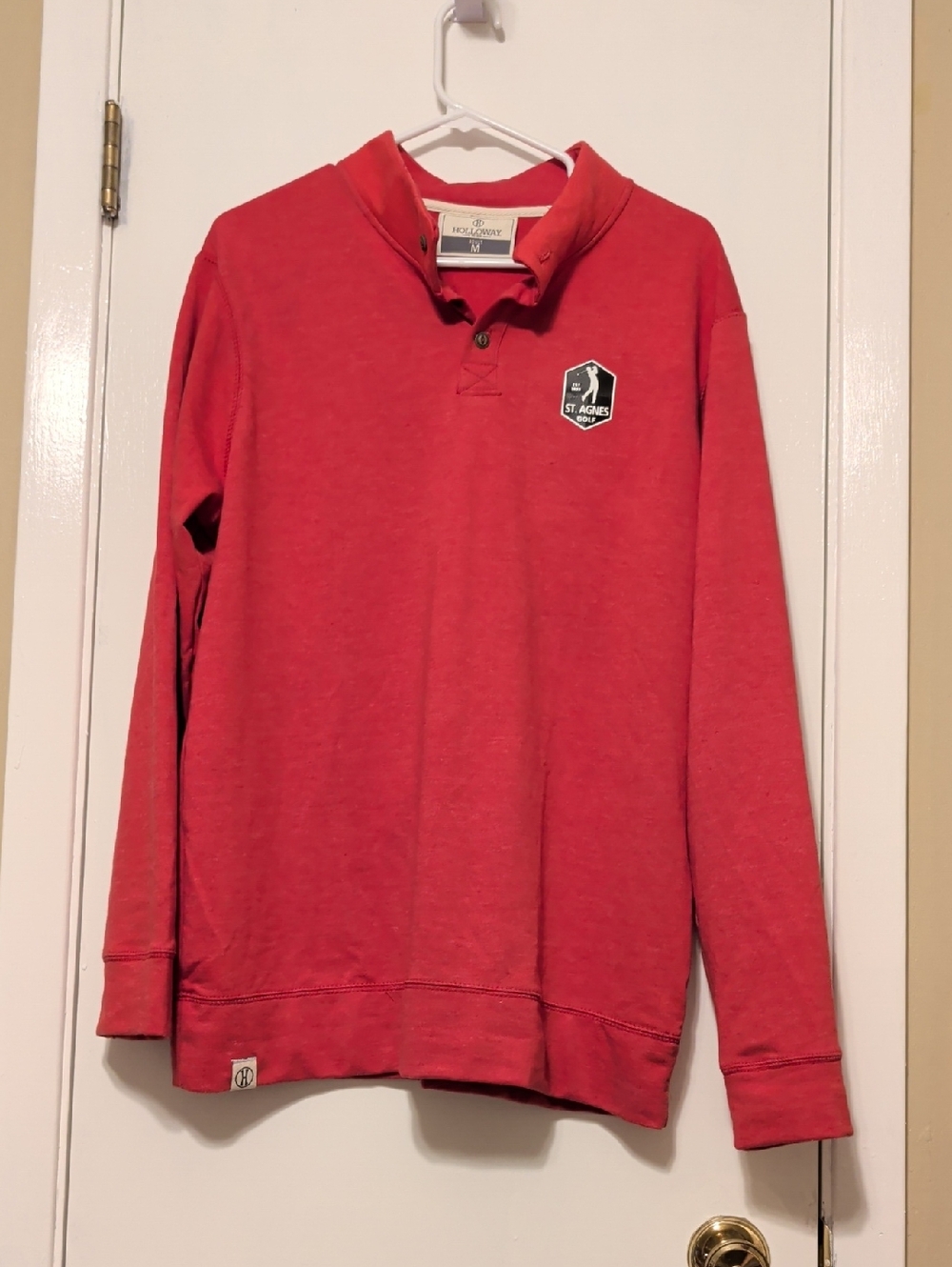 St. Agnes Holloway Red Button-Collar Pullover